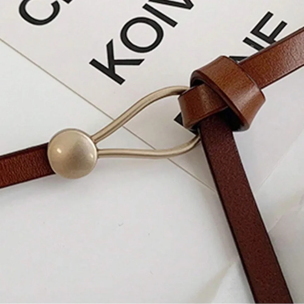 Elegant Luxe Brown Vegan Leather Skinny Slim Belt